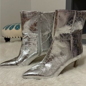 Dolce Vita Metallic Silver Pointed-Toe Ankle Boots